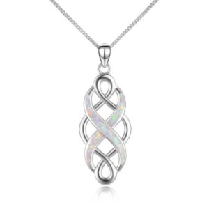 Sterling Silver Infinity Love Irish Celtic Knot Opal Pendant Necklace