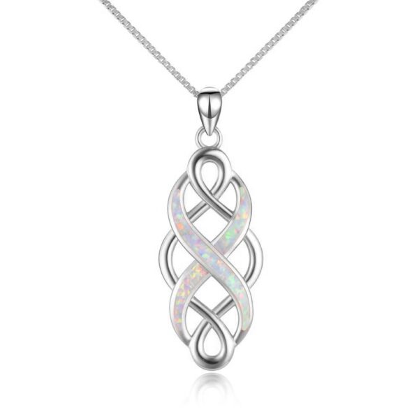 Sterling Silver Infinity Love Irish Celtic Knot Opal Pendant Necklace