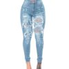 Women's Ripped Denim Washed Denim Pants - Image 6