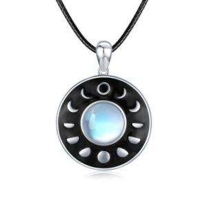 Moon Phase Necklace Moonstone Pendant S925 Sterling Silver
