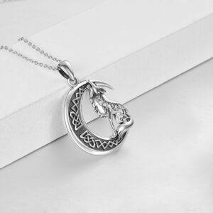 Sterling Silver Howling Wolf Moon Pendant Necklace for Wolf