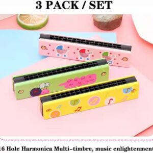3 Pack Harmonica 16 Hole Kids Music Enlightenment Harmonica Toys For Ages 2-6