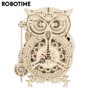 Robotime Rokr Creative DIY Toys 3D Owl Wooden Clock Building Block]