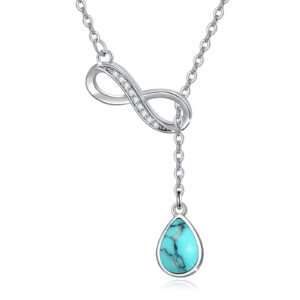 925 Sterling Silver Infinity Turquoise Drop Necklace