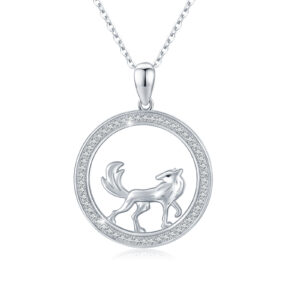 Cubic Zircon Wolf Pendant Necklace in 925 Sterling Silver