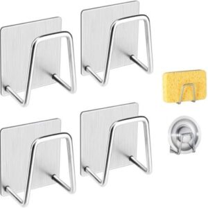 4 Pcs Adhesive Sponge Holder Sink Caddy For Kitchen Accessories Stainless Steel