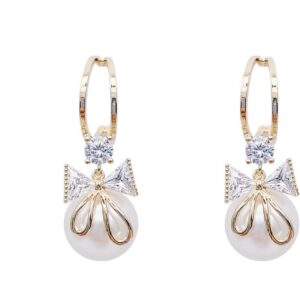 S925 Silver Needle Personalized Bow Pearl Earrings