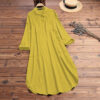 Elegant Solid Color Slit Dress Long Shirt Dress - Image 3
