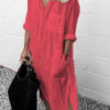 Elegant Solid Color Slit Dress Long Shirt Dress - Image 10