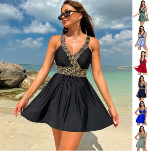 V-neck Printed Swimsuit Dress Summer Beach Vacation