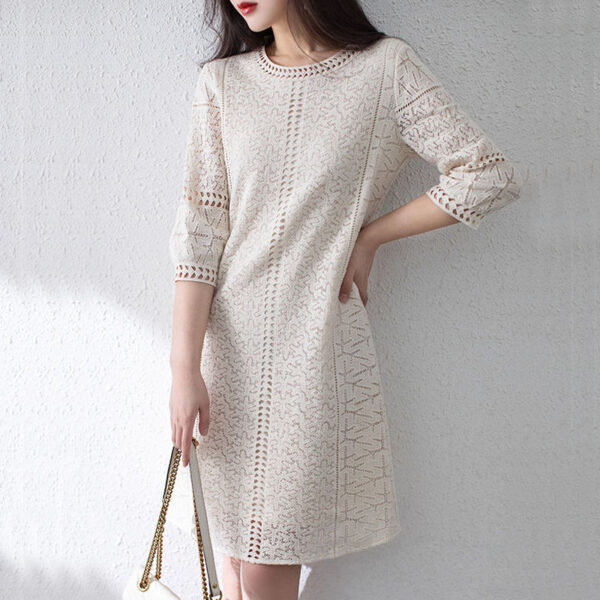 Loose Temperament Hollow-out Three-quarter Sleeve Straight Skirt