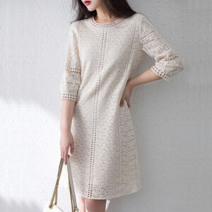 Loose Temperament Hollow-out Three-quarter Sleeve Straight Skirt