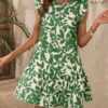 Women's Round Neck Printed Ruffles Dress - Image 8