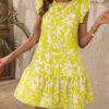 Women's Round Neck Printed Ruffles Dress - Image 7