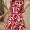 Women's Round Neck Printed Ruffles Dress - Image 6