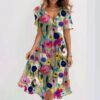 Chiffon Printed Short Sleeve Dress Summer Elegant V-neck Dresses - Image 4
