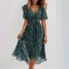 Chiffon Printed Short Sleeve Dress Summer Elegant V-neck Dresses - Image 10