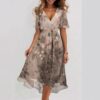 Chiffon Printed Short Sleeve Dress Summer Elegant V-neck Dresses - Image 5