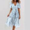 Chiffon Printed Short Sleeve Dress Summer Elegant V-neck Dresses - Image 6