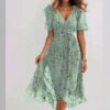 Chiffon Printed Short Sleeve Dress Summer Elegant V-neck Dresses - Image 7