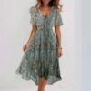 Chiffon Printed Short Sleeve Dress Summer Elegant V-neck Dresses - Image 8