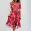 Chiffon Printed Short Sleeve Dress Summer Elegant V-neck Dresses - Image 2