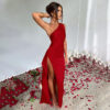 Sexy One-shoulder Backless Slit Dress Summer Elegant Slim-fit Solid Color Satin - Image 7