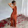 Sexy One-shoulder Backless Slit Dress Summer Elegant Slim-fit Solid Color Satin - Image 6