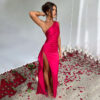 Sexy One-shoulder Backless Slit Dress Summer Elegant Slim-fit Solid Color Satin - Image 5