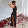 Sexy One-shoulder Backless Slit Dress Summer Elegant Slim-fit Solid Color Satin - Image 3