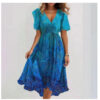 Chiffon Printed Short Sleeve Dress Summer Elegant V-neck Dresses - Image 3