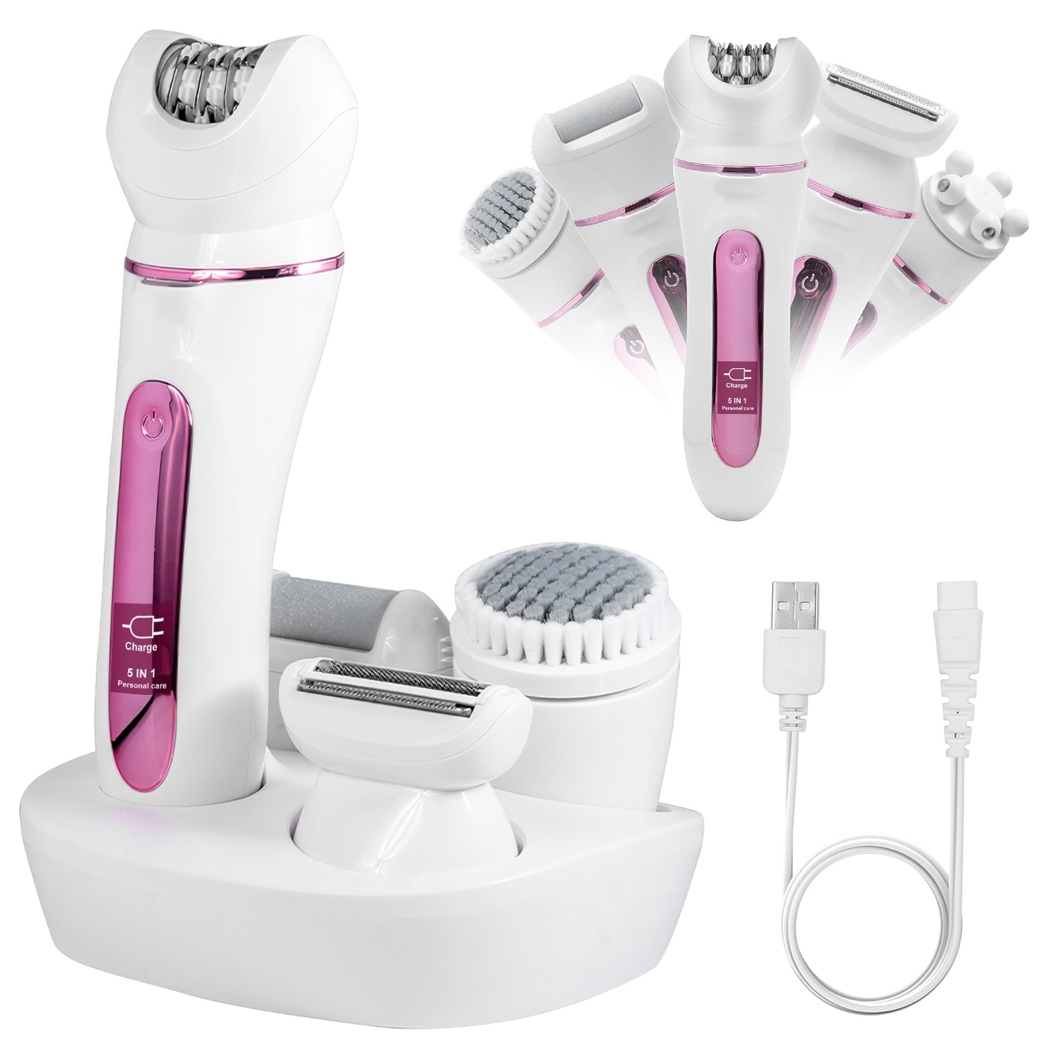 5-in-1 Electric Body Epilator Kit – Epilator, Shaver, Facial Brush, Callus Remover & Massager with LED Display