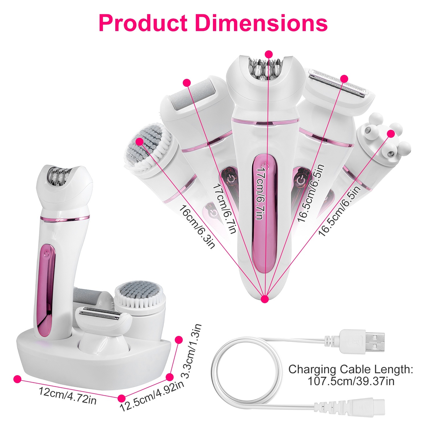 5-in-1 Electric Body Epilator Kit – Epilator, Shaver, Facial Brush, Callus Remover & Massager with LED Display - Image 6