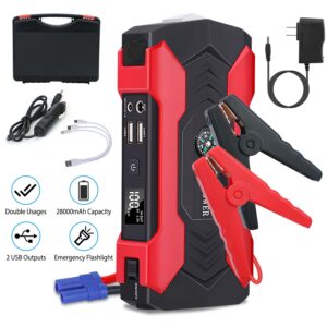 Car Jump Starter Booster 800A Peak – 28000mAh 12V Battery Charger with LCD Screen, 4 Modes, and LED Flashlight