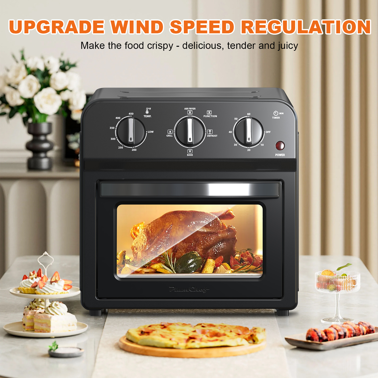 13QT Family Size Air Fryer Toaster Oven Combo – Hot Air Circulation, Oil-Free Cooking, Multifunctional Convection Countertop Oven with Adjustable Time & Temperature Control - Image 9