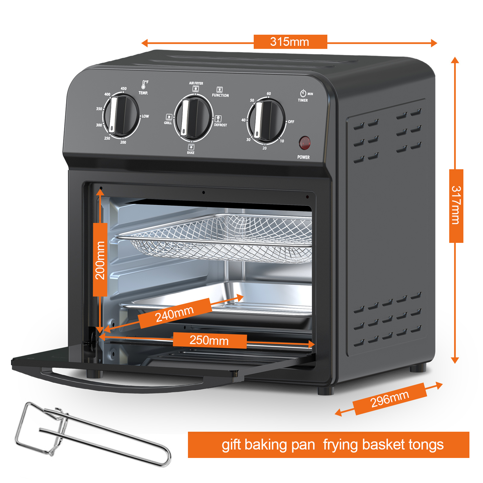 13QT Family Size Air Fryer Toaster Oven Combo – Hot Air Circulation, Oil-Free Cooking, Multifunctional Convection Countertop Oven with Adjustable Time & Temperature Control - Image 4