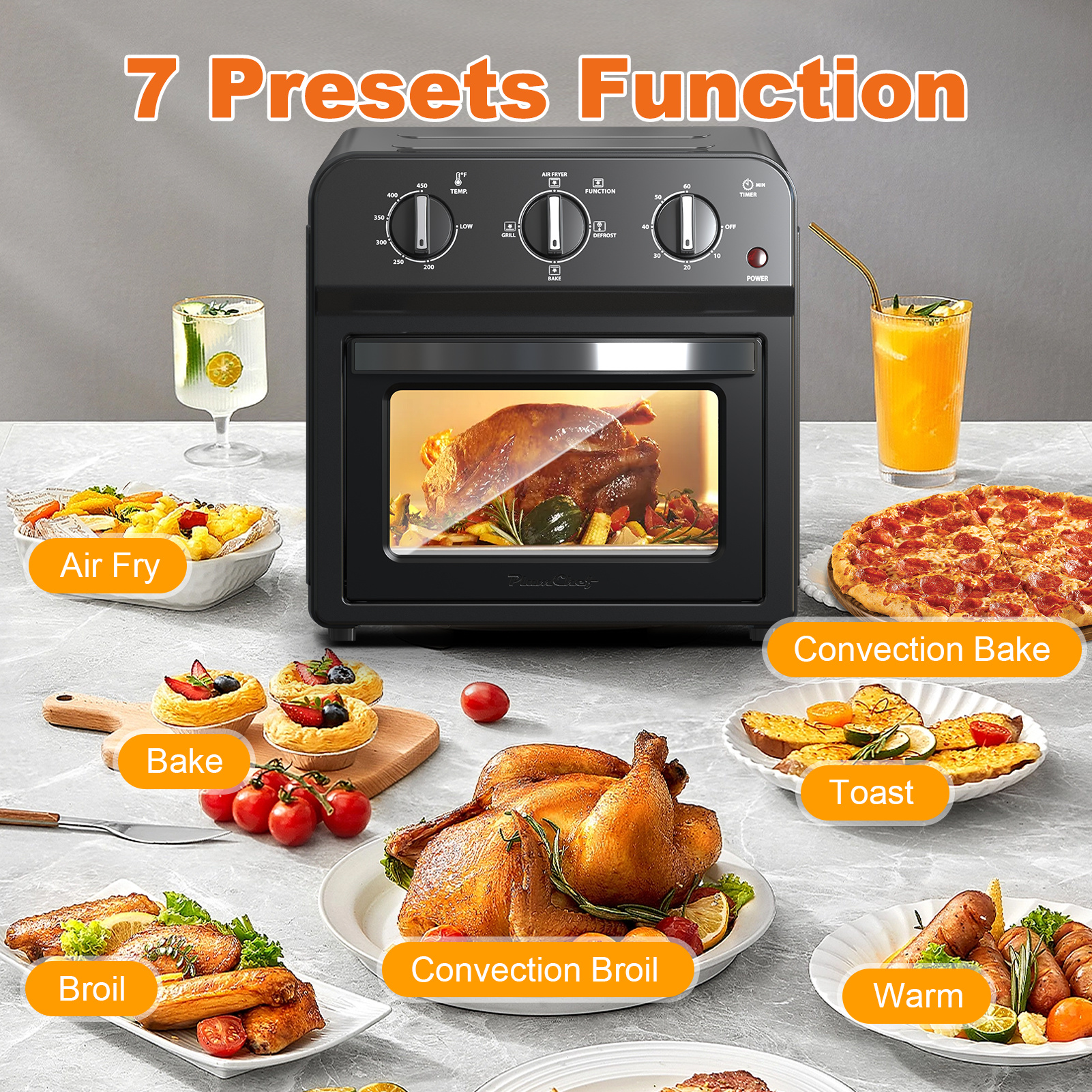 13QT Family Size Air Fryer Toaster Oven Combo – Hot Air Circulation, Oil-Free Cooking, Multifunctional Convection Countertop Oven with Adjustable Time & Temperature Control - Image 2