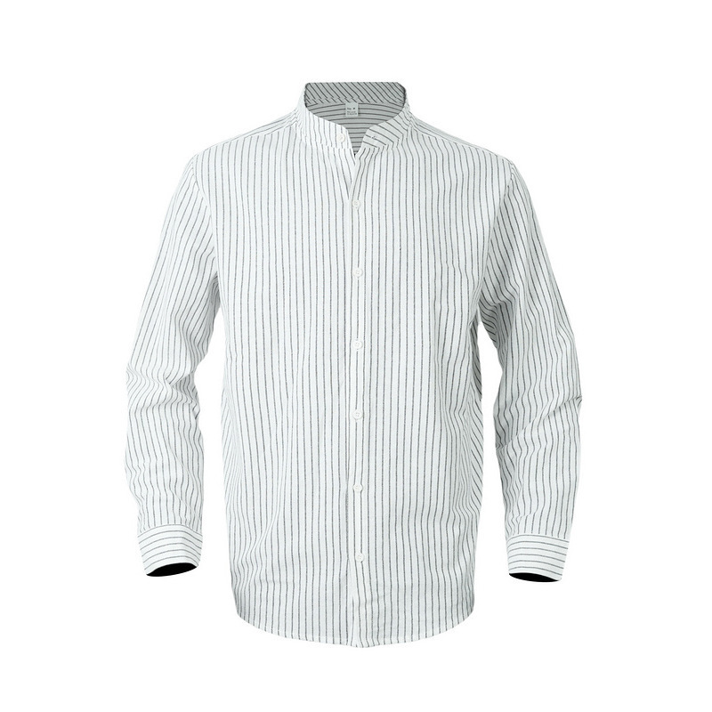 Business Linen Men's Striped Stand Collar Long Sleeve Shirt - Image 8