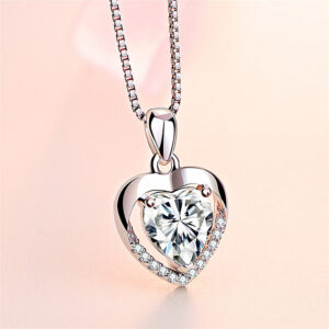 Silver Plated Heart Crystal Love Necklace – Elegant Women’s Pendant Jewelry
